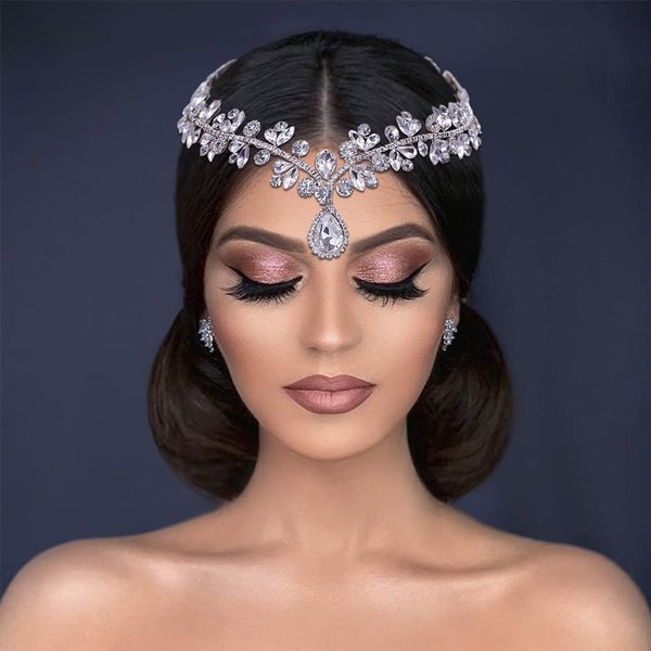 azaleas Wedding Bridal Crystal Headband for Woman Rhinestone Hair Comb Wedding Headdress，Wedding Headbands Chain Head Jewelry Hair Pieces Crystal Head Chains