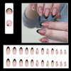 24Pcs Black French Tip Press on Nails Almond Pointed Fake Nails Gold Glitter Line Design Acrylic Glue on Nails Star Short Fake Nails Glossy Full Cover False Nails for Women Girls Manicure Supplies