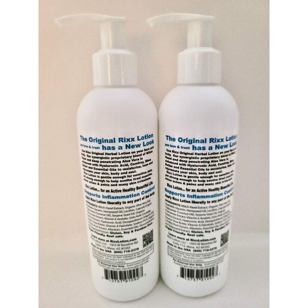 Rixx Lotion Original Natural Herbal Blend (2-pack) with Witch Hazel, Aloe Vera, Shea Butter, Hyaluronic Acid & Essential Oils. Moisturizer and Skin Toner for Face and Body.