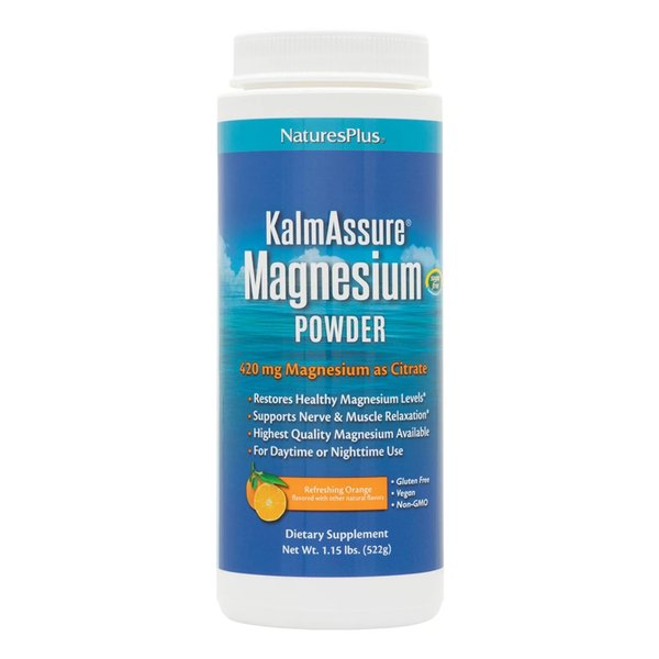 NaturesPlus KalmAssure Magnesium Powder - 1.15 lb - Orange Flavor - Supports Nerve and Muscle Relaxation - Non-GMO, Gluten Free, Vegan - 60 Servings