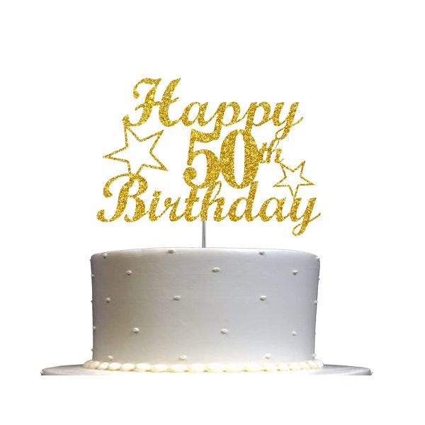 50 Birthday Cake Topper Gold Glitter, Party Decoration Ideas, Premium Quality, Sturdy Doubled Sided Glitter, Acrylic Stick. Made in USA (50th)