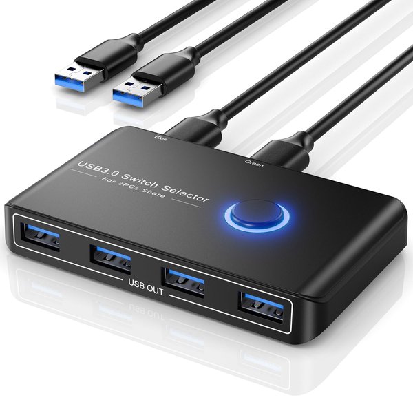 USB 3.0 Switch Selector for 2 Computers, USB Switcher Sharing 4 USB Devices Peripheral Hub for Mouse, Keyboard, Scanner, Printer; for Mac/Windows/Linux; 2 Pack USB Cables Included…