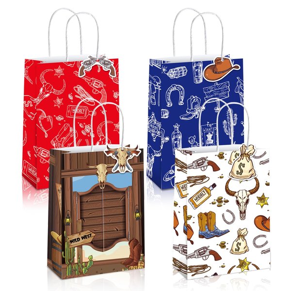 Mpanwen Western Cowboy Goodie Bags, 16 Pcs Western Wild Vest Party Favor Candy Treat Gifts Bags With Handle for Birthday Baby Shower Holiday Party Decorations