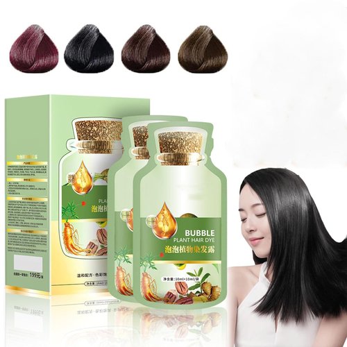 Natural Black Botanical Bubble Hair Dye, 20ml 10 Packs - Pure Plant Extract for Grey Hair Coverage