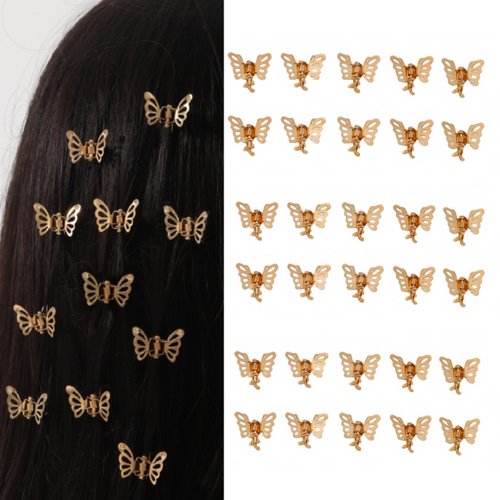 30pcs Small Butterfly Hair Clips Metal Decorative with Hollow Stylish Butterfly Design for Dreadlocks and Braids for Women (golden)