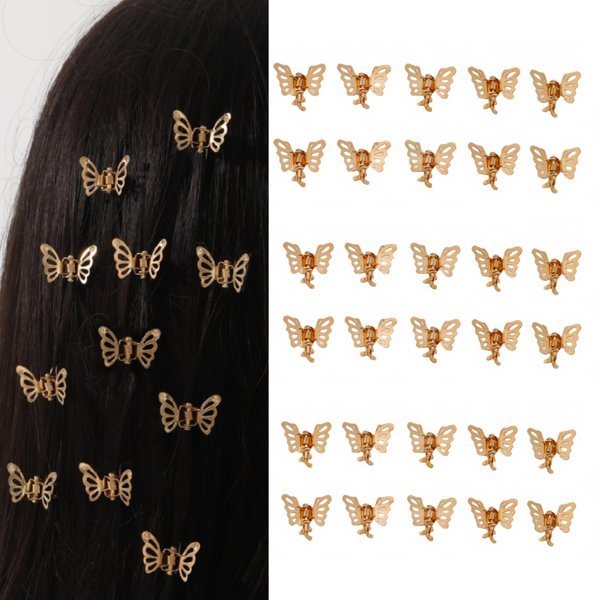 30pcs Small Butterfly Hair Clips Metal Decorative with Hollow Stylish Butterfly Design for Dreadlocks and Braids for Women (golden)
