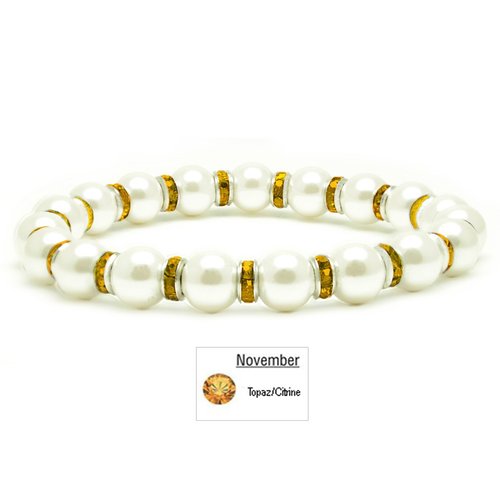 Accents Kingdom Women's Magnetic Bracelet White Tuchi Simulated Pearl Bracelet with Simulated Citrine Crystal, 7.5"