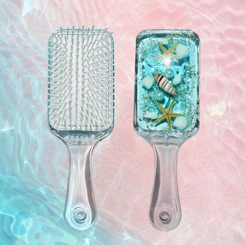 FONMY Detangling Hair Brush w/Nature Seashell,Seascape Designed Arcrylic Paddle Hairbrush Glide Through Tangles With Ease For All Hair Types - For Women, Men, Kids,Wet & Dry Hair,Sea-Blue Home Decor.