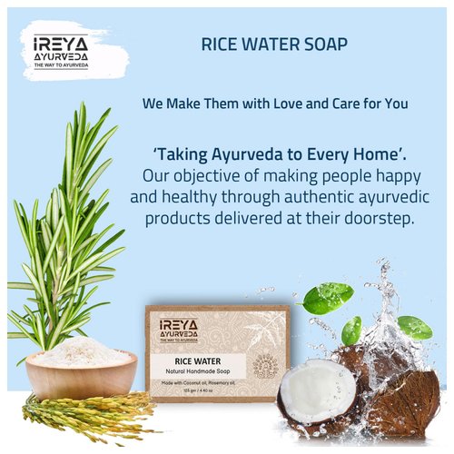 Ireya Ayurveda Rice Water Soap Rosemary and Coconut Oil Handmade Soap, Rice Water Soap - Rice Water, Coconut Oil, Rosemary Oil, Natural, Vegan, Moisturizing Soap, Great for Face and Body