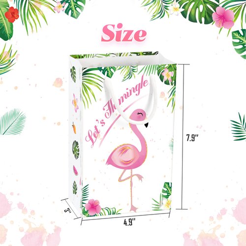 WERNNSAI Flamingo Gift Bags - 16 PCS Tropical Themed Party Favors for Girls Kids Durable Paper Goodies Treat Bags Birthday Wedding Baby Shower Pool Party Supplies