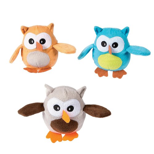 Fun Express 4” Mini Plump Plush Owls - Bright Colors - Adorable Stuffed Animal Toys for Kids, Party Favors, and Collectibles - 12 Pieces