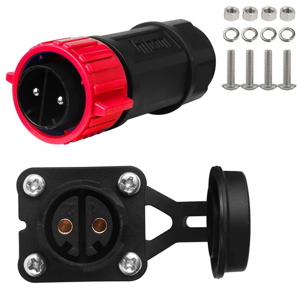 GaiRen 2 Pin 50Amp Trolling Motor Plug Receptacle Set, 12/24/36/48 Volt Marine Boat Power Waterproof IP67 Connector Trolling Boat Plug for Trolling Motors Compatible with 6/8 AWG Wire Red