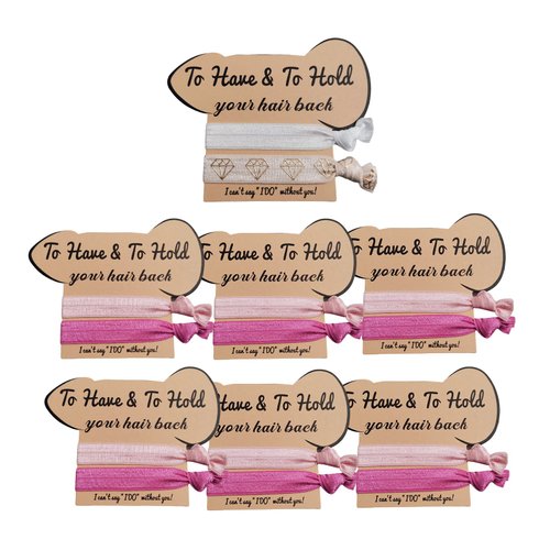 Bachelorette Party Favors, 7 Pack to Have to Hold Your Hair Back Card, 14 Hair Ties Party Supplies, Bride and Bridesmaids Hair Accessories for Bridal Shower, and Wedding Decorations, White Rose Gold Hair Bands for Pink (P 7Pack Pink 2Hair Ties)