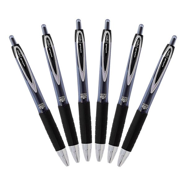Uni-Ball Signo 207 Retractable Gel Ink Roller Ball Pen, 0.5mm, Micro Needle Point, Pack of 6 (Black)