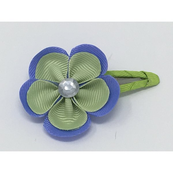 Snap Clip, Flower Hair Clip, Green and Blue Hair Clip, Grosgrain Flower Hair Clip