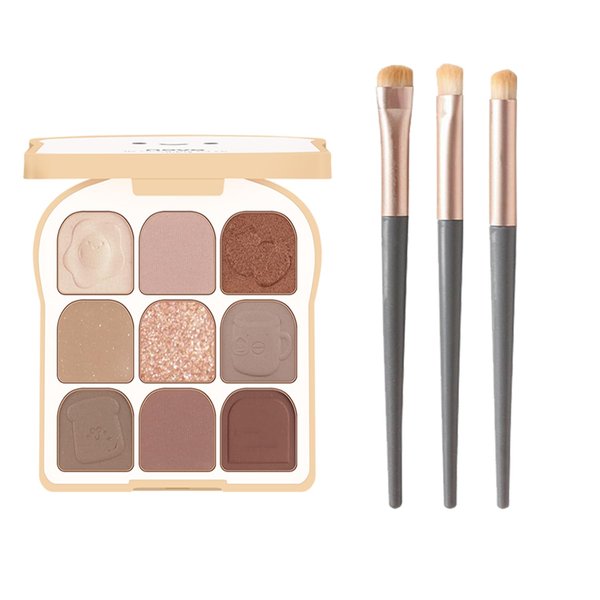 9 Colors Eyeshadow Palette Kit,Eyeshadow Palette with 3 Eyeshadow Brushes,Cute Toast Shaped Blushed Eyeshadow Palette Matte & Shimmer Glitter Long-lasting Nude Eye Shadow Daily Eye Makeup (#03)