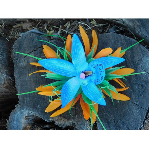 Blue Tahitian Orchid Flower Hair Clip-Handmade-Moana Hair Accessories-3.5" Beach Luau Barrette for Women-Gifts-Big Hair Clips for Kids-Headband for Teens-Hawaii Bridal Hairpieces for Wedding by UNI