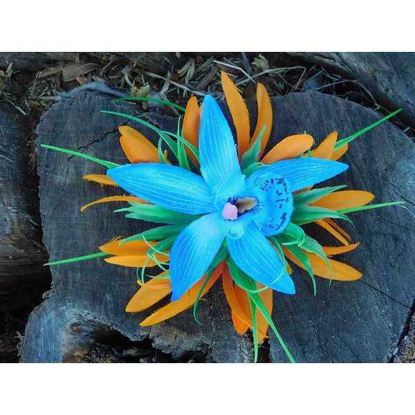 Blue Tahitian Orchid Flower Hair Clip-Handmade-Moana Hair Accessories-3.5" Beach Luau Barrette for Women-Gifts-Big Hair Clips for Kids-Headband for Teens-Hawaii Bridal Hairpieces for Wedding by UNI