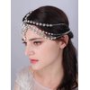 JWICOS Boho Rhinestone Head Chain Pearl Headchain Bride Headpiece Headband Wedding Hair Accessories for Women and Girls (Silver)