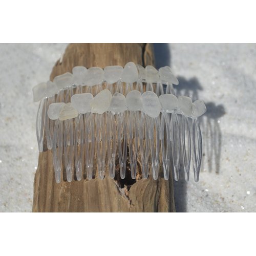 Genuine Frosted White Sea Glass Hair Comb (Set of 2)