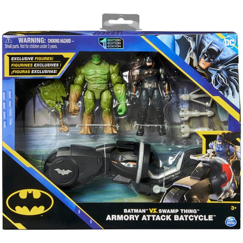 DC Comics, Batman and Swamp Thing Armory Attack Batcycle Set, Exclusive Armored Batman and Swamp Thing Action Figure with Accessories, Kids Toys for Boys and Girls Ages 4 and Up