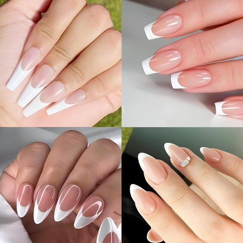GUFUGU 912 Pieces 24 Sheets French Nail Stickers Manicure Nail Art Stickers Self-Adhesive Nail Guides V-Shaped Moon Nail Tip Strips for DIY Decoration Stencil Tools