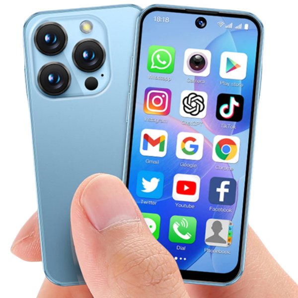 Mini Phone World's Smallest Mini Smartphone with 3.88'' HD Screen Android Unlocked Face ID 2G+16G Quad Core Dual Sim Mobile Phones for Student Best Gift for Kids (Blue)