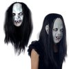 LUOEM Halloween Horror Grimace Ghost Mask Long Wig Hair Grudge Sadako Ghost Wig Creepy Scary Costume Mask for Halloween Party Supply