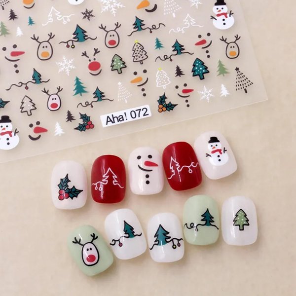 Christmas Nail Stickers Winter Snowman Snowflake Nail Art Stickers 8PCS Elk Santa Claus Christmas Nail Art Designs Supplies 3D Nail Adhesive Decals Xmas Transfer Sliders for Manicure Nail Decorations