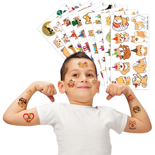 Shiba Inu Temporary Tattoos Suit Cute Dog 81 PCS Funny Cute Pet Themed Stickers for Kids Birthday Party Supplies, Decorations, Favors and Prizes Cute Gifts for Boys and Girls With Different Dog Faces
