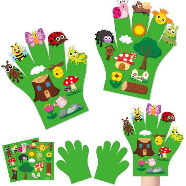 WATINC Felt Story Finger Puppets - 2Pcs DTY Storytelling Hand Puppet Felt Art Craft Education Gift, Making Storytime Glove Puppet Early Learning Role Play for Kids Toddles (Insect Animals)