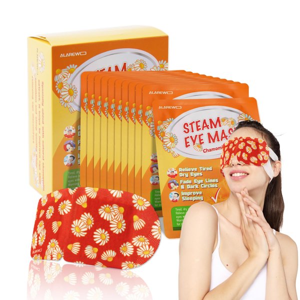 ALAREWO 20 Packs Steam Eye Mask Self Heating Moist Eye Compress Disposable SPA Warm Eye Mask for Dry Eyes, Eye Fatigue, Stress Relief, Soothing Headache Travel Trouble Sleeping (Chamomile)