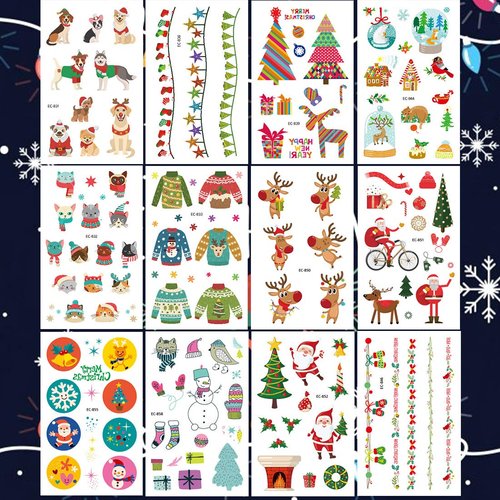 Ooopsiun Christmas Tattoos for kids - 100 Tattoos | Christmas Party Favors and Decorations for Children Kids, Santa Claus, Christmas tree, Snowman, Reindeer