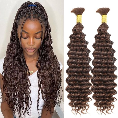 Luxvogue Deep Curly Braiding Human Hair 100g 22 Inch Natural Color Deep Water Wave Bulk Human Hair for Braiding No Weft Brazilian Virgin Deep Curly Human Hair Extensions for Boho Braids