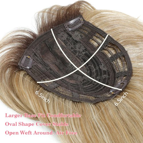 Megito Long Wavy 18inch Hair Topper Big Base Cover Thinning Hair Clip in Hair Toppers for Women Fiber Wiglets with Fringe Ombre Mix Blonde Color