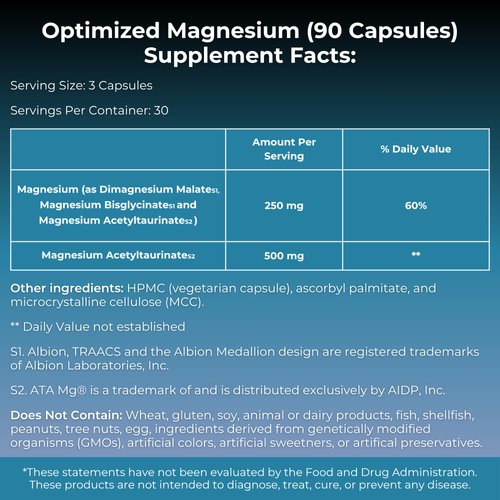 MYOXCIENCE Optimized Magnesium 3 Forms of Magnesium Glycinate, Taurate (as ATAmag®) and Malate to Support Stress Relief and Sleep