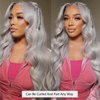 OiMiGO Straight Lace Front Wigs Human Hair Pre Plucked 13x4 HD Lace Frontal Wigs Human Hair 180% Density Invisible HD Transparent Glueless Wigs Human Hair for Women With Baby Hair(#Grey,20Inch)