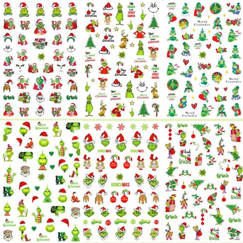 6 Sheets Christmas Nail Art Stickers, 3D Christmas Nail Decals, Funny Cartoon Design Holiday Self-Adhesive Christmas Nail Decoration Accessories for Women Girls Kids