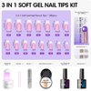 Gellen Pink Press on Nails Kit - Long Square French Tips Press on Nails 240pcs Soft Gel Nails, Include Gel Glue, Base Gel, Top Coat, Nail Lamp Nail Extension Kit