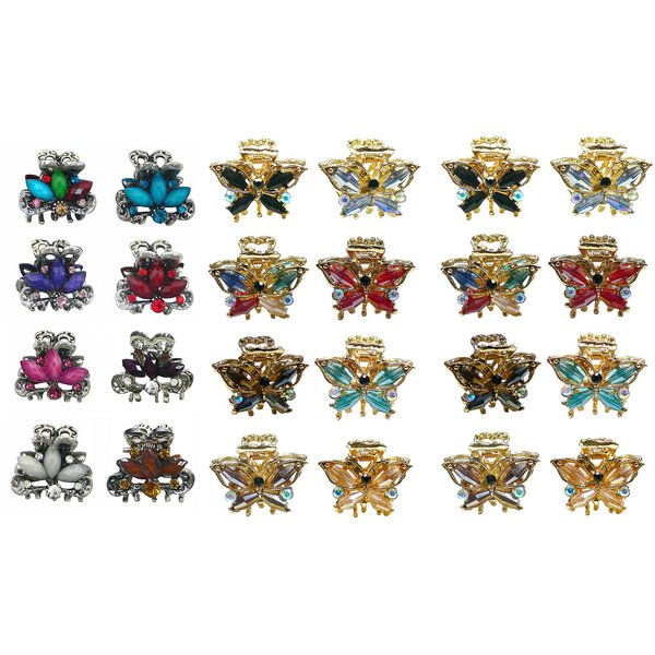3 set of 8, 24 Count, Combo 2 Styles Tiny Metal Hair Claws, Butterfly Flower U864175-0580/2434-8-3