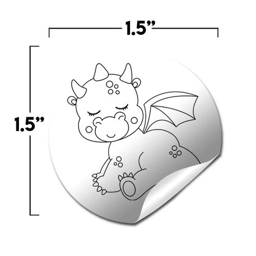 Color Your Own Magical Dragon Themed Birthday Party Favor Sticker Labels for Kids, 90 1.5" Party Circle Stickers by AmandaCreation, Great for Arts & Crafts, Envelope Seals, Goodie Bags & Treats