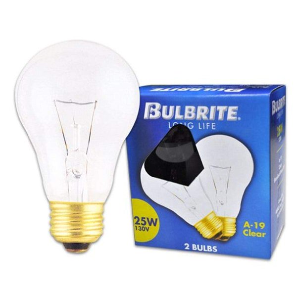 Bulbrite Incandescent A19 Medium Screw Base (E26) Light Bulb, 25 Watt, Clear, 2