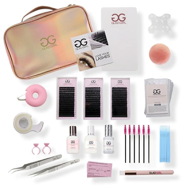Eyelash Extensions Kit by GladGirl, Student Classic Lash Kit, Includes 3 Trays of Mixed Length Lashes, Glue, Remover, Application Tools, (0.15mm x 8-15mm) B/C/D Curl 0.15 Mixed Length