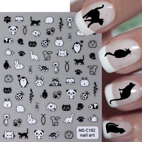 2 Sheets Black Cat Nail Art Stickers 5D Kawaii Cat Embossed Nail Decals Cute Black Cat's Paw Summer Nails Design Adhesive Sliders Cute Animal Manicure Stickers for Nails Art Decorations