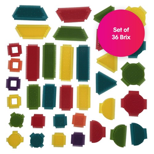 Edushape Young Brix Interlocking Baby Building Blocks - 36 Pcs Baby Blocks Interlocking Bricks in Reusable Storage Box - Stacking Blocks for Young Babies and Toddlers - Daycares Preschool Supplies