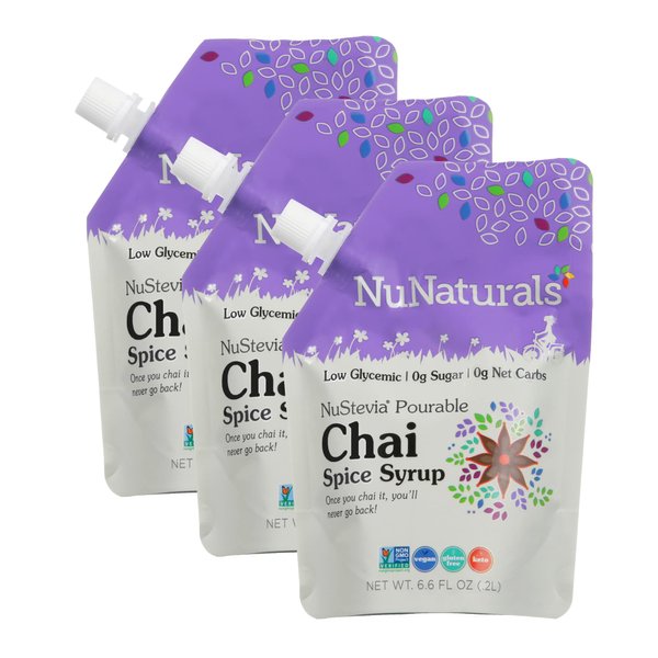 NuNaturals Stevia Syrup, Sugar-Free Sweetener, Plant-Based Sugar Substitute, Zero Calorie, Sugar-Free Syrup, Chai Spice, 6.6oz (3-Pack)