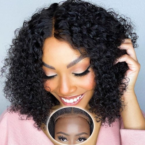 Water Wave Bob Wig Human Hair Glueless Pre Plucked Pre Cut Short Wear and Go Glueless Bob Wigs For Black Women 12" Bob Cut Wet and Wavy Swiss HD Lace Closure Wig 4x4 180% Density Middle Part Black