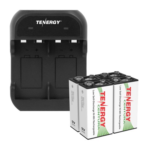 Tenergy TN141 2 Bay 9V Smart Charger with 4 pcs Centura Low Self-Discharge 9V NiMH Rechargeable Batteries