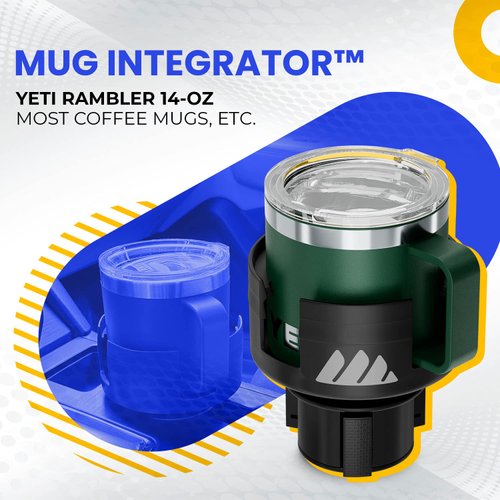 Integral Mug Integrator Expandable Mug Holder - YETI 14oz Rambler Cup Holder - Coffee Mug Car Cup Holder Expander with Adjustable Base - Rubber Tabs Hold Most Coffee Mugs Ramblers 10oz
