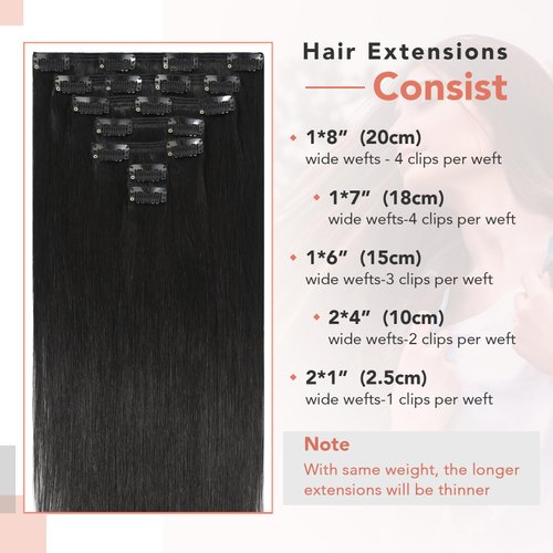 Ukira Hair Extensions Real Human Hair Clip ins, Natural Black Hair Extensions Clip in Human Hair 120g 16 Inch #1B 7Pcs Clip on Hair Extensions Black Natural Straight Remy Hair Extensions for Women